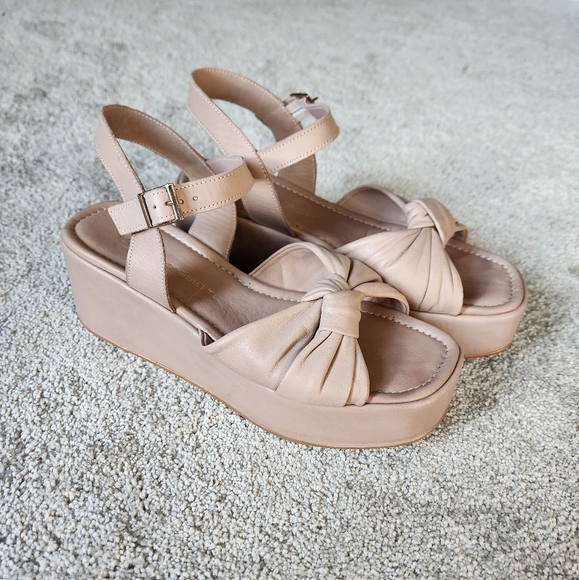 Italian Leather Beige Platform Sandals - Picture 1 of 5